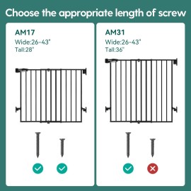 Hole Mounting Kit for Babelio 26-43 Auto Close Baby/Dog Gate for Stairs, Contains Screws, Black