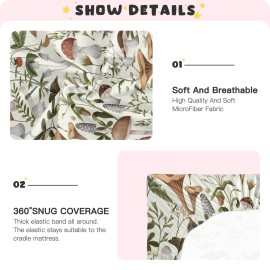 Mushrooms and Berries Crib Sheets for Boys Girls Soft Breathable Mini Crib Sheets for Baby 52 x 28