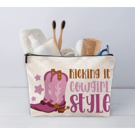 Sufamb Kicking It Cowgirl Style Hot Pink Boot Makeup Bag, Western Country Cosmetic Pouch for Women, Christmas Birthday Gifts for Teens