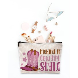 Sufamb Kicking It Cowgirl Style Hot Pink Boot Makeup Bag, Western Country Cosmetic Pouch for Women, Christmas Birthday Gifts for Teens