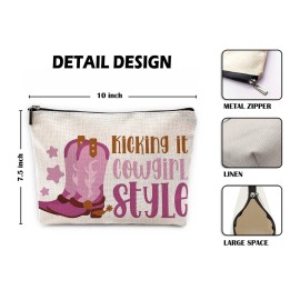 Sufamb Kicking It Cowgirl Style Hot Pink Boot Makeup Bag, Western Country Cosmetic Pouch for Women, Christmas Birthday Gifts for Teens