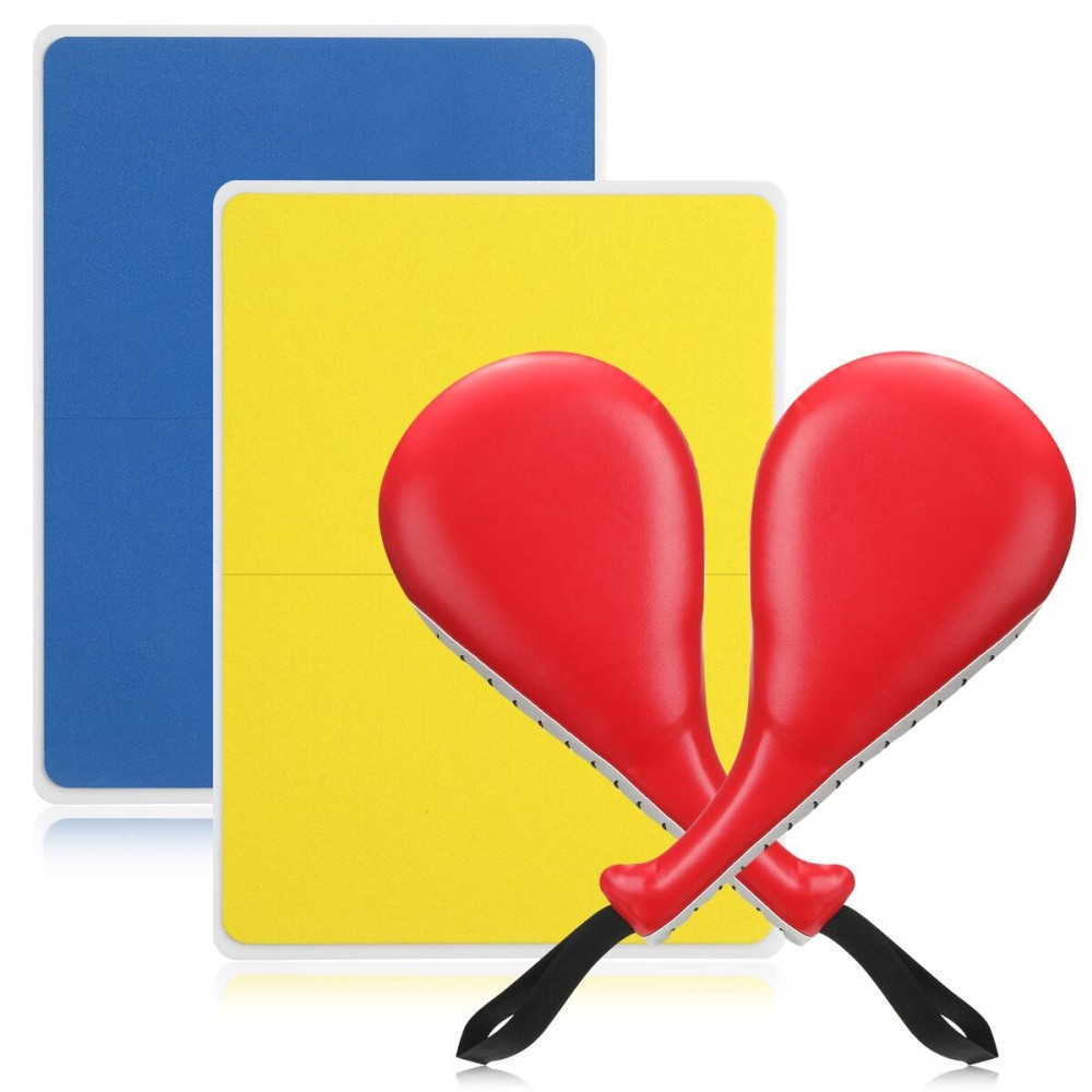 Lenwen 4 Pcs Taekwondo Training Set, 2 Rebreakable Taekwondo Breaking Boards & 2 Kick Pads for Martial Arts Training Karate Equipment Punching Target Youth Beginners(Red-Yellow-Blue,0.24\'\',0.31\'\')