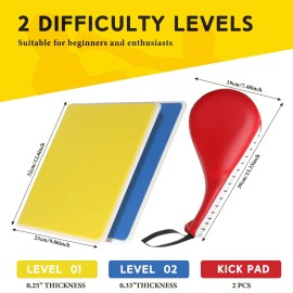 Lenwen 4 Pcs Taekwondo Training Set, 2 Rebreakable Taekwondo Breaking Boards & 2 Kick Pads for Martial Arts Training Karate Equipment Punching Target Youth Beginners(Red-Yellow-Blue,0.24\'\',0.31\'\')