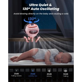 coldSky Stroller Fan, Baby Fan with 130 Auto Oscillating, 4000mAh Battery Operated Mini Portable Fan with Digital Display, 4 Speeds Flexible Tripod Clip On Fan for Car Seat Crib Pink