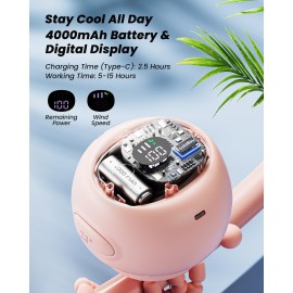 coldSky Stroller Fan, Baby Fan with 130 Auto Oscillating, 4000mAh Battery Operated Mini Portable Fan with Digital Display, 4 Speeds Flexible Tripod Clip On Fan for Car Seat Crib Pink