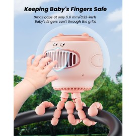 coldSky Stroller Fan, Baby Fan with 130 Auto Oscillating, 4000mAh Battery Operated Mini Portable Fan with Digital Display, 4 Speeds Flexible Tripod Clip On Fan for Car Seat Crib Pink