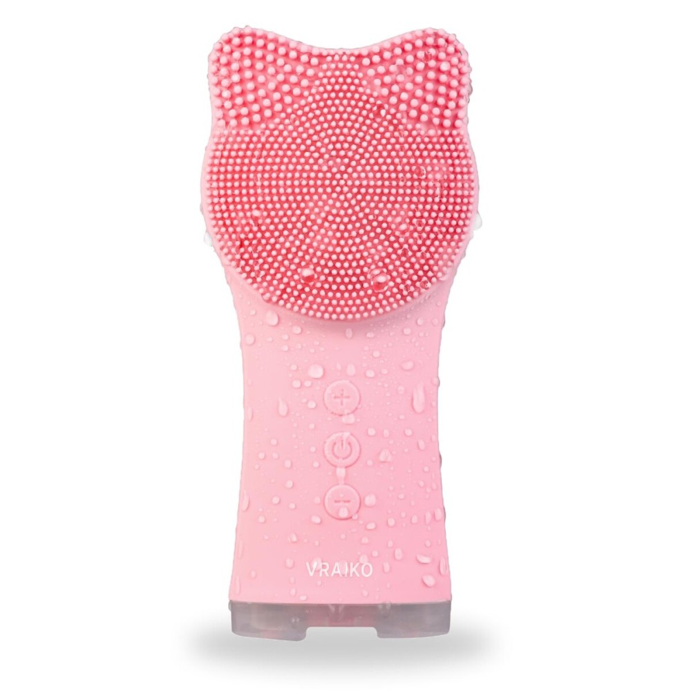 VRAIKO MIA Facial Cleansing Brush, Waterproof Rechargeable Face Cleansing Brush, with Soft Silicone and Adjustable Sonic Vibration, for Deep Cleansing Gentle Exfoliating and Massaging (Pink)