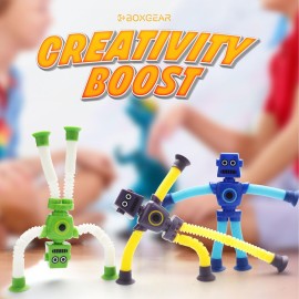 Boxgear 4 Pieces LED Telescopic Suction Cup Giraffe Toy, Shape Changing Telescopic Tube Fidget Toys, Pop Tubes, Fidget Tubes Sensory Toys for Girls Boys (Robot)