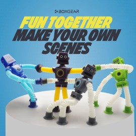 Boxgear 4 Pieces LED Telescopic Suction Cup Giraffe Toy, Shape Changing Telescopic Tube Fidget Toys, Pop Tubes, Fidget Tubes Sensory Toys for Girls Boys (Robot)