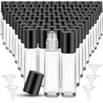 Sumind 150 Pcs Essential Oil Roller Bottles 10 ml Glass Empty Roll on Bottles with Stainless Steel Balls Leak Proof with 5 Funnel for Travel Essential Oil(Clear)