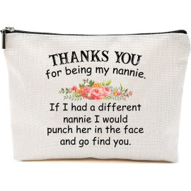 GreenStar Gifts Thank You For Being My Nannie Makeup Bag - Funny Nannie Gift - Mother\'s Day Gift - Birthday Novelty Present Ideas For Nannie - Makeup Bag Travel Pouch