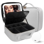 MOMIRA Travel Makeup Bag Cosmetic Bag Makeup Organizer Bag with Lighted Mirror, Adjustable Brightness in 3 Color Scenarios, Waterproof Makeup Train Case, Gift for Women - Silver