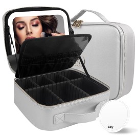 MOMIRA Travel Makeup Bag Cosmetic Bag Makeup Organizer Bag with Lighted Mirror, Adjustable Brightness in 3 Color Scenarios, Waterproof Makeup Train Case, Gift for Women - Silver MOMIRA Travel Makeup Bag Cosmetic Bag Makeup Organizer Bag with Lighted Mirror, Adjustable Brightness in 3 Color Scenarios, Waterproof Makeup Train Case, Gift for Women - Silver