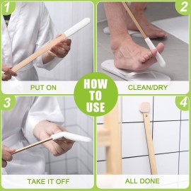 Yaomiao Set of 2 Long Handle Toe Brush 15.75 Inches Wooden Foot Towel Brush with Reusable Remove Soft Drying Covers for Foot Scrubber Cleaning Between Toes