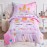 Wowelife Unicorn Toddler Bedding Sets for Girls, 4 Piece Toddler Bed Sets Purple Kids Toddler Comforter Set with Comforter, Flat Sheet, Fitted Sheet and Pillowcase, Pink Purple