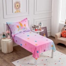 Wowelife Unicorn Toddler Bedding Sets for Girls, 4 Piece Toddler Bed Sets Purple Kids Toddler Comforter Set with Comforter, Flat Sheet, Fitted Sheet and Pillowcase, Pink Purple