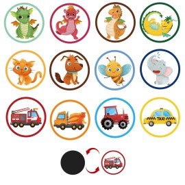TOYMIS 24pcs Potty Training Stickers, Color Changing Pee Stickers with 12 Patterns, Dinosaur, Car, Animal