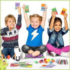 Pasimy 60 Pcs Monster Party Favors Include Cute Mini Monsters Notebooks Stampers Pencils Pencil Sharpeners Gift Bags Stationary Set for Birthday Party Gifts Students Classroom Rewards Prizes