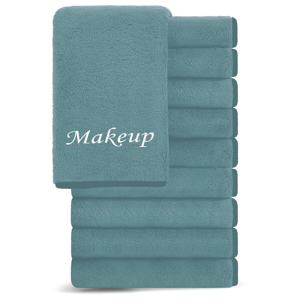 Cosy Family 10 Pack Makeup Remover Wash Cloths - Soft Microfiber Fingertip Facial Cleansing Cloths for Hand and Make Up, 12 x 12 in, Teal