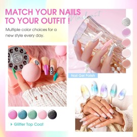 ROSALIND 100PCS Gel Nail Polish Set, 92 PCS Colors Gel Polish Set with 8 Bottles of Base and Glossy Matte Top Coat Starter Nail Set Suitable for All Seasons Gift for Women