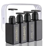 Hethyo Travel Bottles Travel Accessories Toiletries 4 Pack 3.7oz/110ml Travel Shampoo And Conditioner Bottles Empty Plastic Pump Bottle Dispenser Travel Size Bottles (3labels &1blank black)