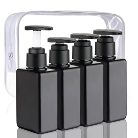 Hethyo Travel Bottles Travel Accessories Toiletries 4 Pack 3.7oz/110ml Travel Shampoo And Conditioner Bottles Empty Plastic Pump Bottle Dispenser Travel Size Bottles (4blank black)