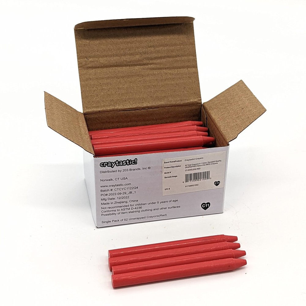Craytastic! Bulk Unwrapped Crayons Box of 52 (RED) for Crafting, Parties, Kids - Paperless Crayons, No Paper Wrapper - Safety Tested Compliant with ASTM D-4236