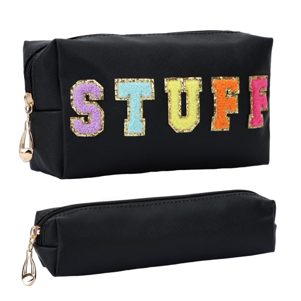 Fixwal Preppy Stuff Bag Set of 2, Travel Makeup Bag Cosmetic Bag, Makeup Brush Bag, Travel Purses for Women Girls, Black