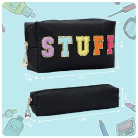 Fixwal Preppy Stuff Bag Set of 2, Travel Makeup Bag Cosmetic Bag, Makeup Brush Bag, Travel Purses for Women Girls, Black