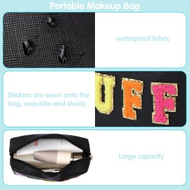 Fixwal Preppy Stuff Bag Set of 2, Travel Makeup Bag Cosmetic Bag, Makeup Brush Bag, Travel Purses for Women Girls, Black