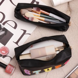 Fixwal Preppy Stuff Bag Set of 2, Travel Makeup Bag Cosmetic Bag, Makeup Brush Bag, Travel Purses for Women Girls, Black
