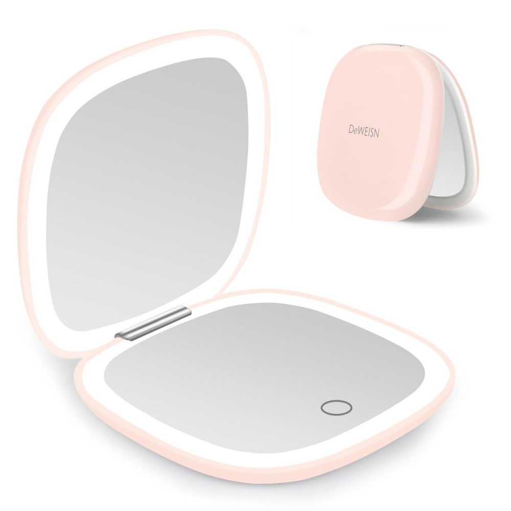 deweisn Compact Mirror, Lighted Travel Makeup Mirror with 1X/10X Magnifying Double Sided Dimmable Portable Pocket Mirror for Handbag and Pocket, USB Charging(Pink)