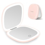 deweisn Compact Mirror, Lighted Travel Makeup Mirror with 1X/10X Magnifying Double Sided Dimmable Portable Pocket Mirror for Handbag and Pocket, USB Charging(Pink)