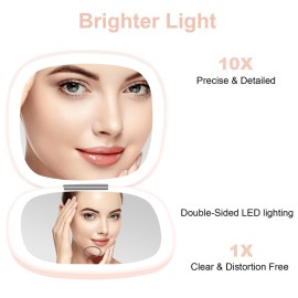 deweisn Compact Mirror, Lighted Travel Makeup Mirror with 1X/10X Magnifying Double Sided Dimmable Portable Pocket Mirror for Handbag and Pocket, USB Charging(Pink)