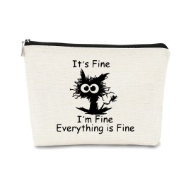 BARPERY Cat Makeup bag It\'s Fine Everything is Fine Inspirational Funny Cat Kitten,Cosmetic Bag Zipper Travel Toiletry Bag Best Gift Idea for Cat Lovers Teen Girls,Cat Owners Gifts,Birthday Gift