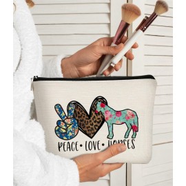 BARPERY Horse Themed Cosmetic Bag, Multicolor Floral Leopard, Women\'s Makeup Bag, Gym Travel Organizer, Funny Horse Theme, Soft Linen Fabric, 7.5 x 10 Inches