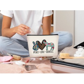 BARPERY Horse Themed Cosmetic Bag, Multicolor Floral Leopard, Women\'s Makeup Bag, Gym Travel Organizer, Funny Horse Theme, Soft Linen Fabric, 7.5 x 10 Inches