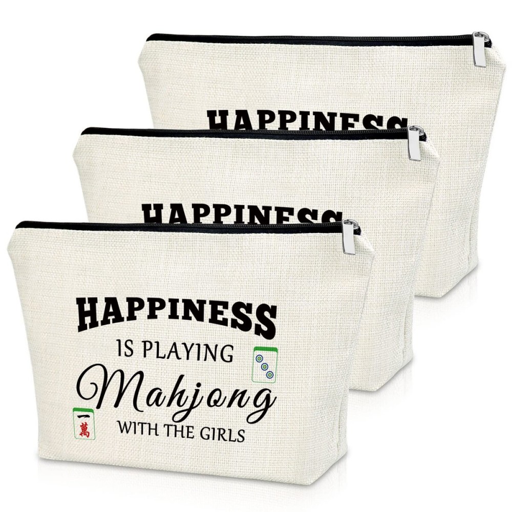 3PCS Mahjong Makeup Bag Board Game Lovers Gifts Storage Bags Funny Gifts for Mahjong Players Lucky Cosmetic Bags for Friend, Sister, Bestie