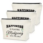 3PCS Mahjong Makeup Bag Board Game Lovers Gifts Storage Bags Funny Gifts for Mahjong Players Lucky Cosmetic Bags for Friend, Sister, Bestie