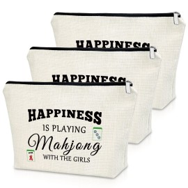 3PCS Mahjong Makeup Bag Board Game Lovers Gifts Storage Bags Funny Gifts for Mahjong Players Lucky Cosmetic Bags for Friend, Sister, Bestie