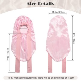 AWAYTR Long Satin Bonnet for Braids - Elastic Silk Hair Bonnets for Sleeping Night Cap Stretchy Tie Band for WomenPink