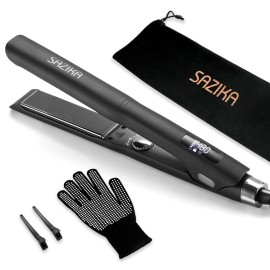 Flat Iron Ionic Hair Straightener, SAZIKA Professional Nano Titanium Straightener with Floating Plates for Hair Styling, Straightener and Curler 2 in 1 with Dual Voltage