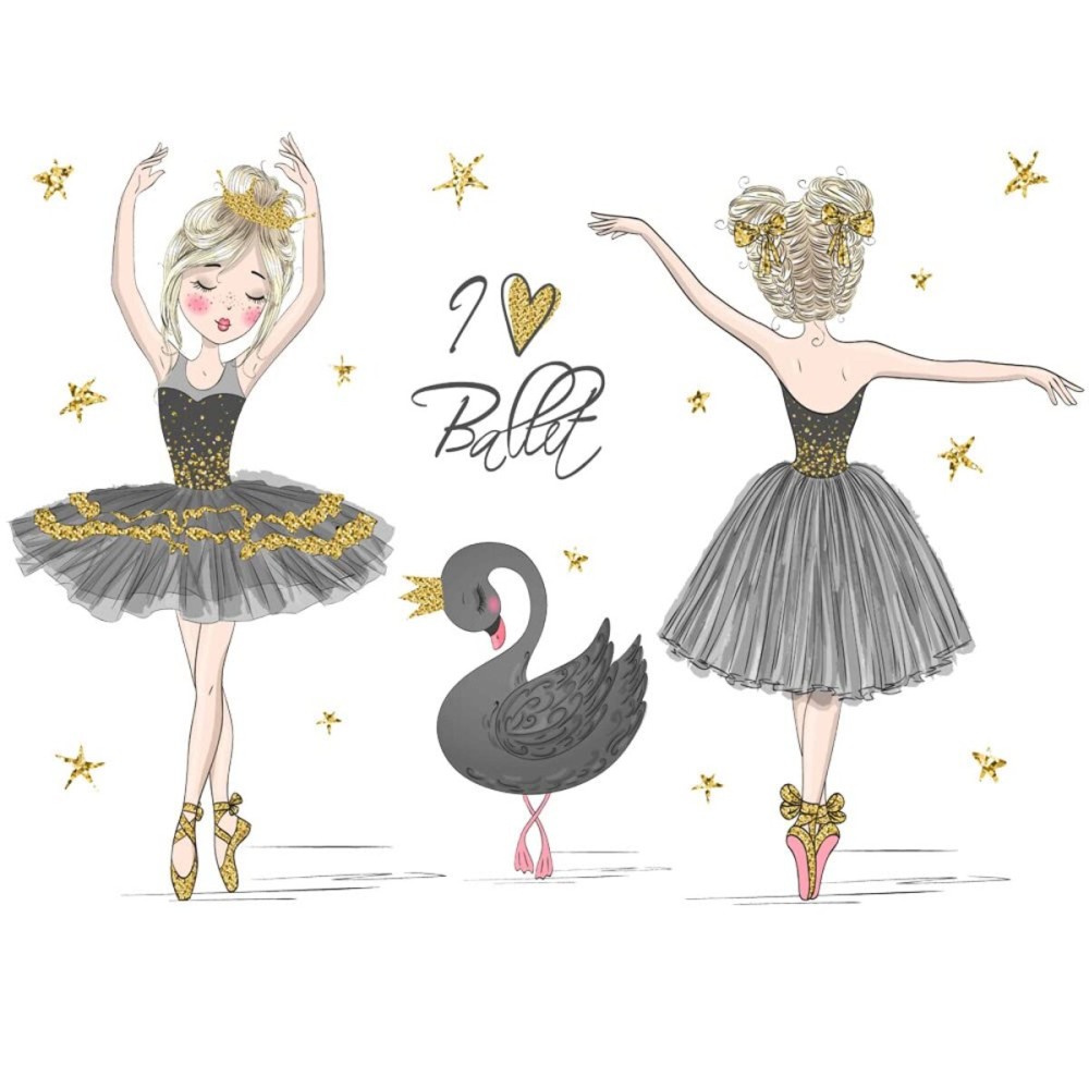 Pinenjoy Ballet Dancing Girl Wall Art Decals Ballerina and Black Swan Wall Sticker 48x31inch Removable Vinyl Wall Decors for Girls Kids Bedroom Nursery Dance Room Playroom