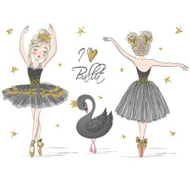 Pinenjoy Ballet Dancing Girl Wall Art Decals Ballerina and Black Swan Wall Sticker 48x31inch Removable Vinyl Wall Decors for Girls Kids Bedroom Nursery Dance Room Playroom