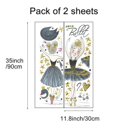 Pinenjoy Ballet Dancing Girl Wall Art Decals Ballerina and Black Swan Wall Sticker 48x31inch Removable Vinyl Wall Decors for Girls Kids Bedroom Nursery Dance Room Playroom