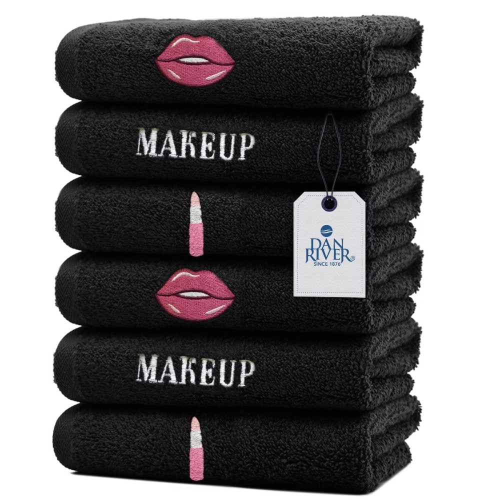 DAN RIVER Makeup Towel 100% Spun Cotton - (Pack of 6) Luxuriously Soft Reusable Makeup Remover Cloth, Facial Cleansing Cloth, of 6 13x13 Inch, Black Towels - Makeup DAN RIVER Makeup Towel 100% Spun Cotton - (Pack of 6) Luxuriously Soft Reusable Makeup Remover Cloth, Facial Cleansing Cloth, of 6 13x13 Inch, Black Towels - Makeup