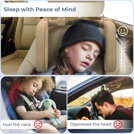 Yoocaa Adjustable Car Headrest Pillow, Road Pal Headrest, U-Shaped Travel Sleeping Pillow for Kids & Adults, Head Neck Support Only Suitable for Car Seat Headrest with Poles, Khaki