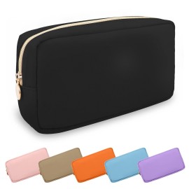 UIXIZQ Waterproof Small Makeup Pouch for Purse,Nylon Travel Toiletry Storage Pouch Cute Preppy Cosmetic Bag for Women Girl,Waterproof Makeup Organizer Skincare Bag Purse with Zipper(Small-Black)