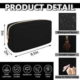 UIXIZQ Waterproof Small Makeup Pouch for Purse,Nylon Travel Toiletry Storage Pouch Cute Preppy Cosmetic Bag for Women Girl,Waterproof Makeup Organizer Skincare Bag Purse with Zipper(Small-Black)
