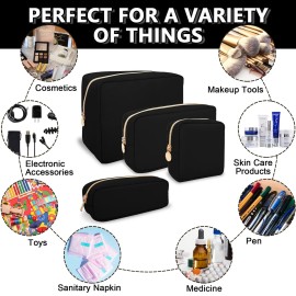 UIXIZQ Waterproof Small Makeup Pouch for Purse,Nylon Travel Toiletry Storage Pouch Cute Preppy Cosmetic Bag for Women Girl,Waterproof Makeup Organizer Skincare Bag Purse with Zipper(Small-Black)